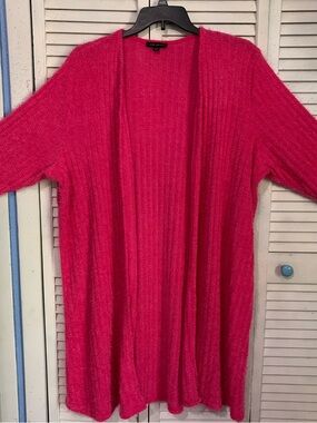 Lane Bryant Vibrant Pink Open-Front Ribbed Eyelash Yarn  Cardigan